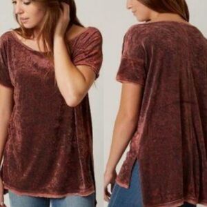 Free People Maroon Velvet T-Shirt Tunic Blouse Size Medium